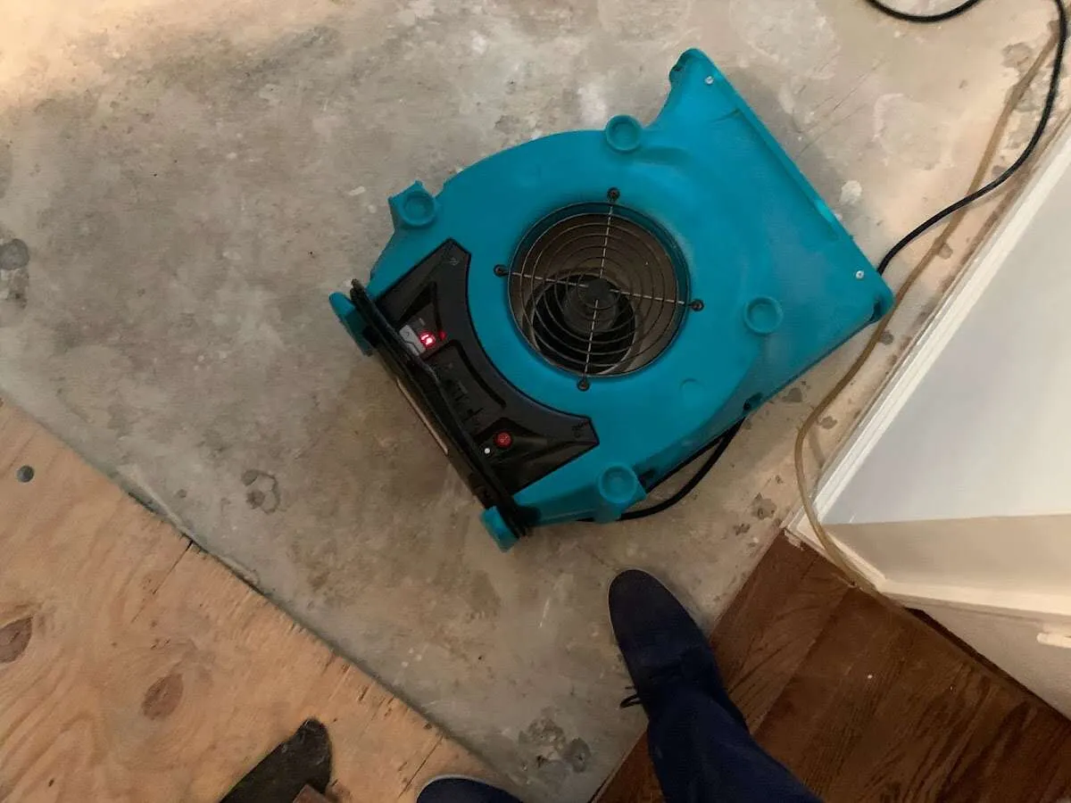 Air mover drying subfloor during Leak Detection & Repair in Gloversville